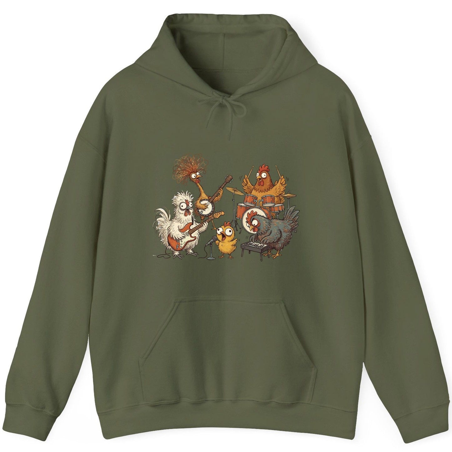 Chicken Rock Band chicken rock band Hoodie Military Green product mockup