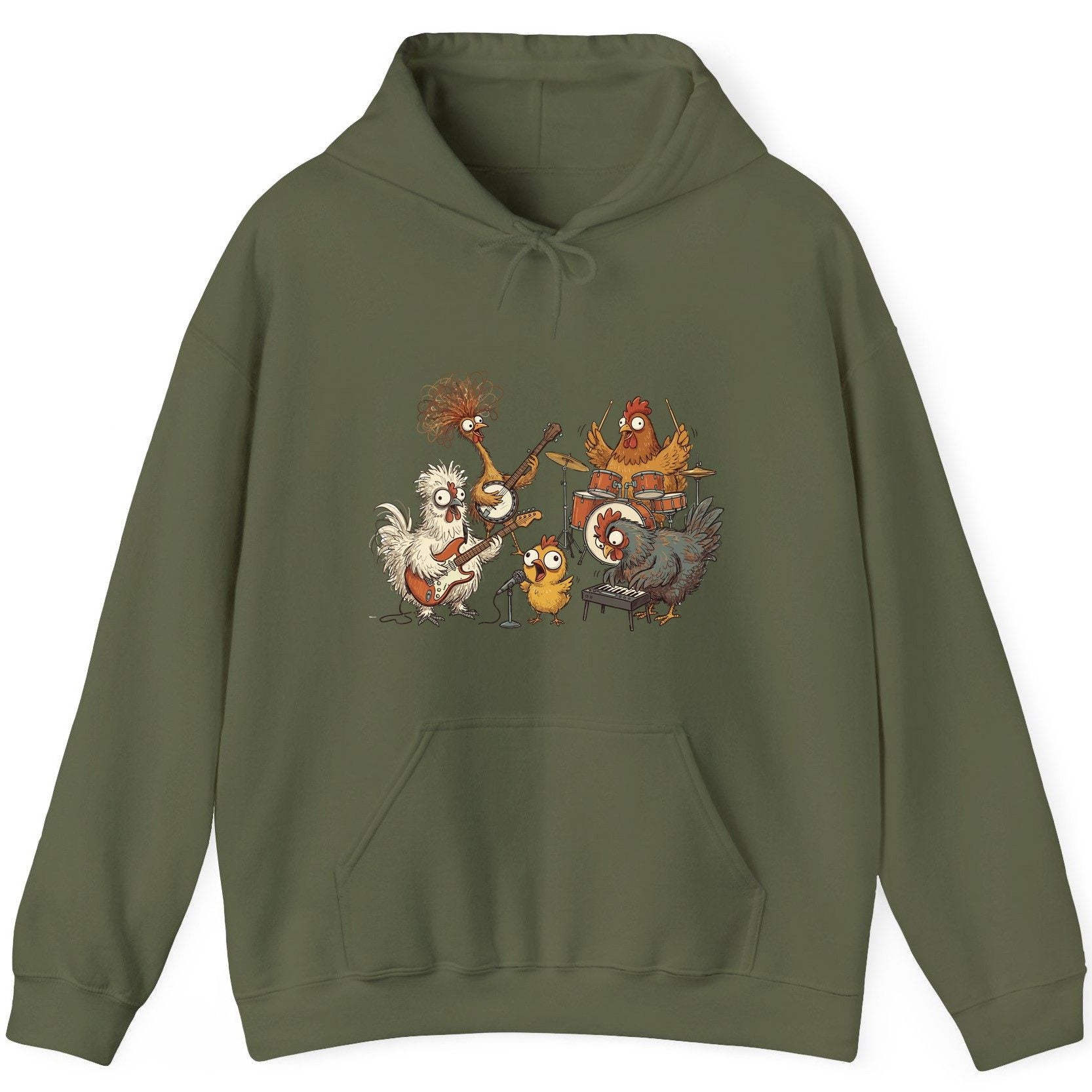 Chicken Rock Band chicken rock band Hoodie Military Green product mockup