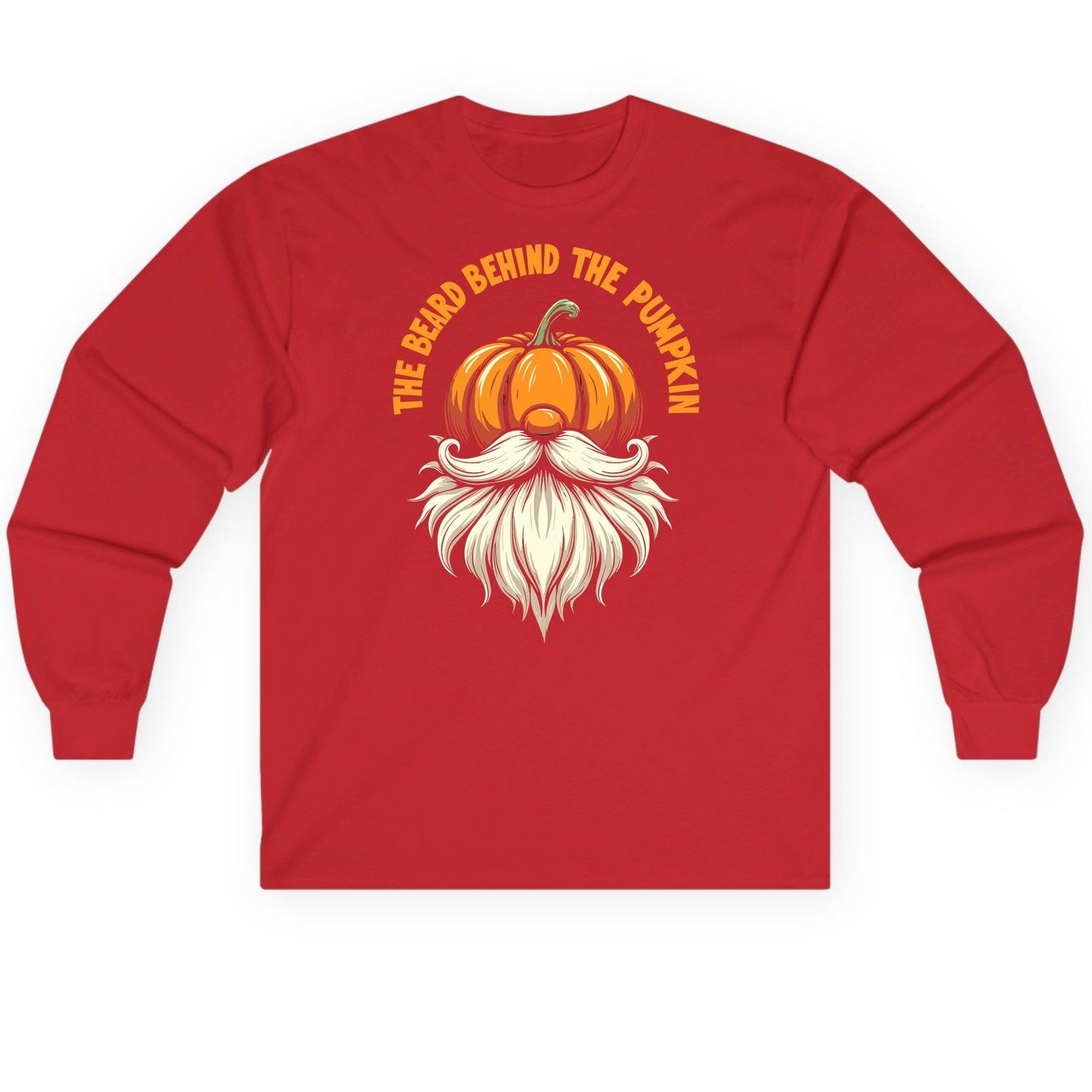 The Beard Behind the Pumpkin Halloween gnome Long Sleeve Tee Red product mockup
