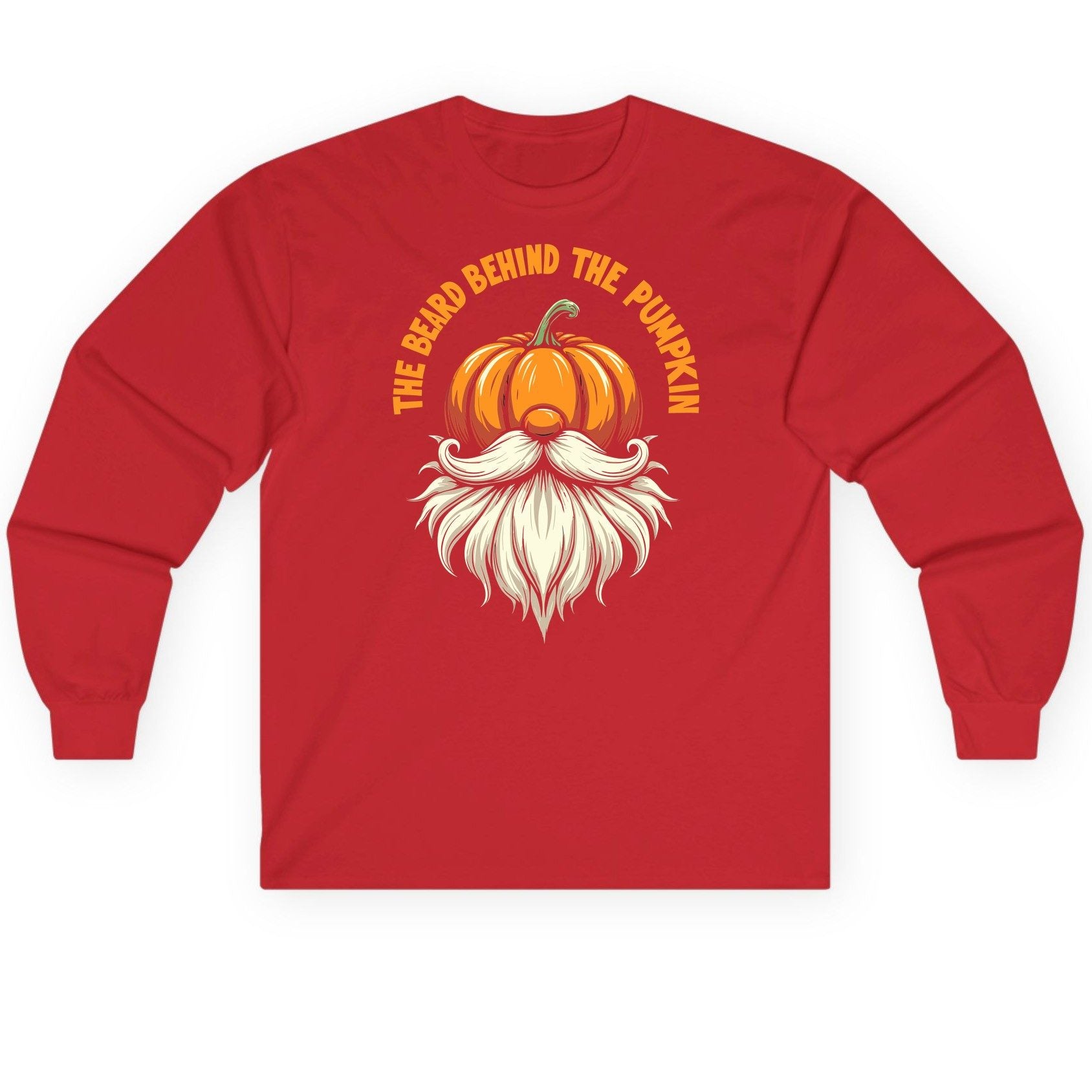 The Beard Behind the Pumpkin Halloween gnome Long Sleeve Tee Red product mockup