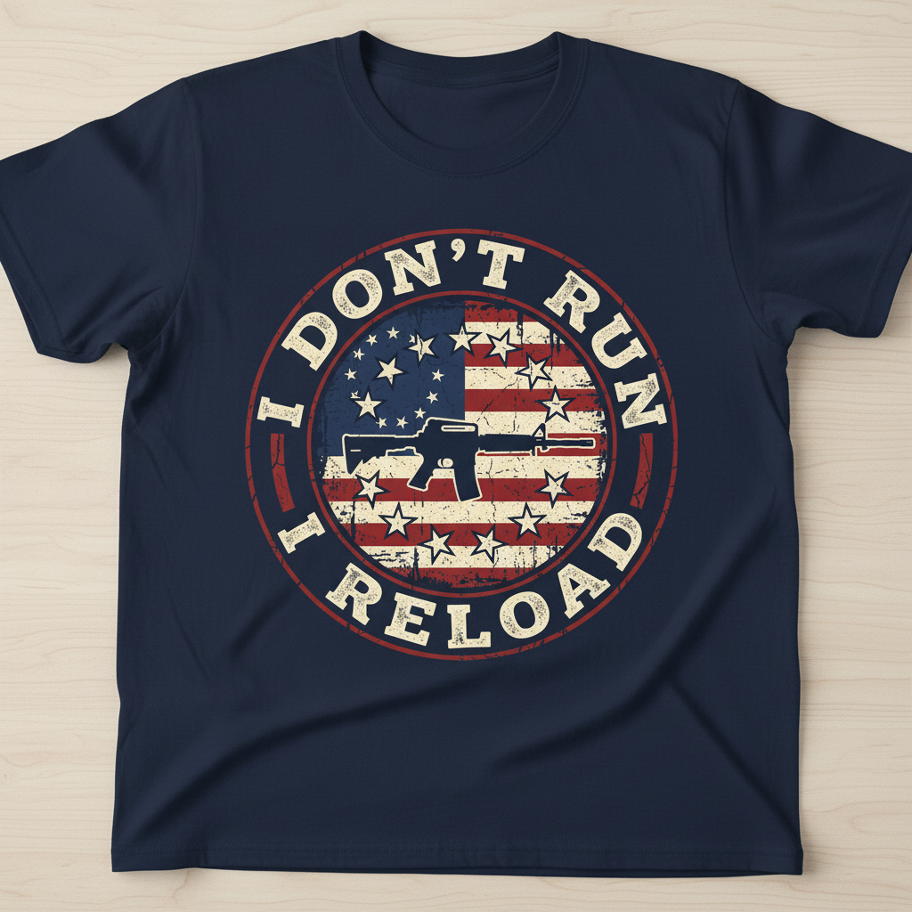 I Don't Run I Reload Pro-Gun American Flag Design T-Shirt - Navy