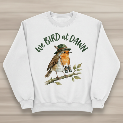 Watercolor Robin Birdwatcher with Hat and Binoculars Sweatshirt - product mockup - White