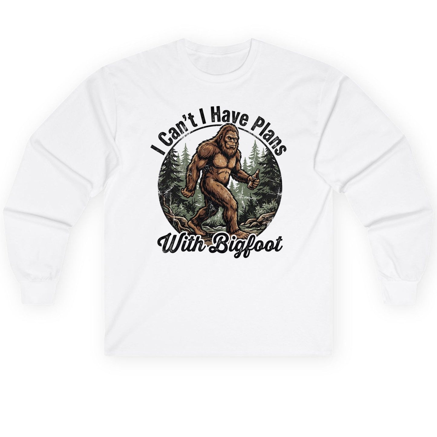 I Can't I Have Plans with Bigfoot bigfoot Long Sleeve Tee White product mockup