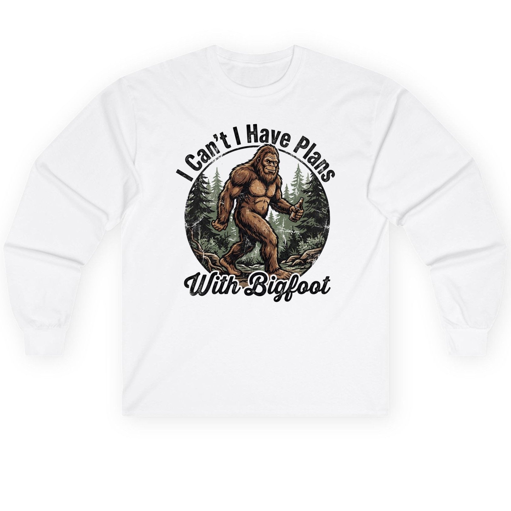 I Can't I Have Plans with Bigfoot bigfoot Long Sleeve Tee White product mockup