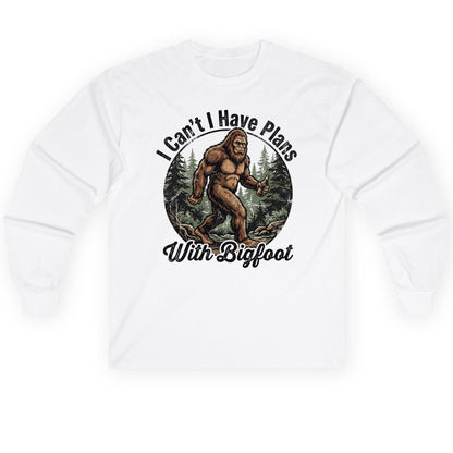 I Can't I Have Plans with Bigfoot bigfoot Long Sleeve Tee White product mockup