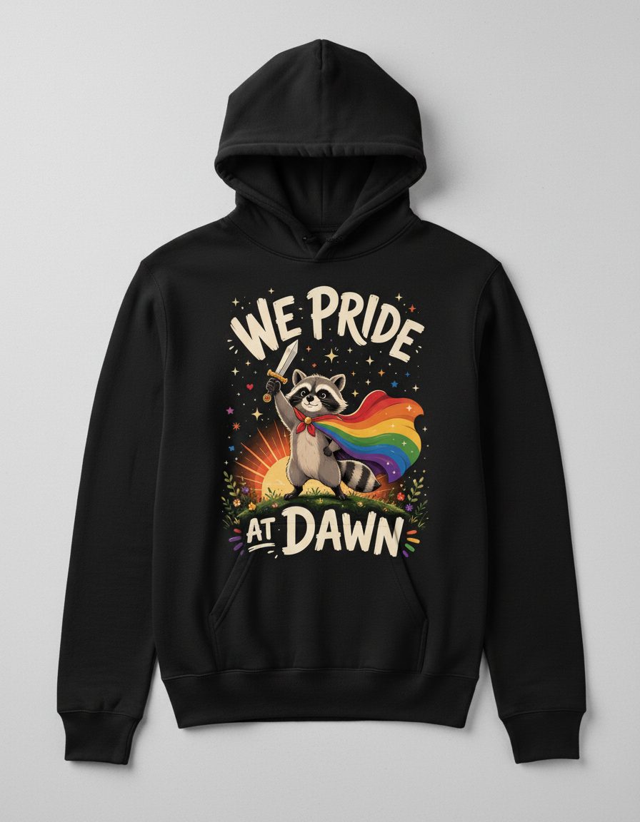We Pride at Dawn Lgbtq Raccoon Hoodie - product mockup - Black