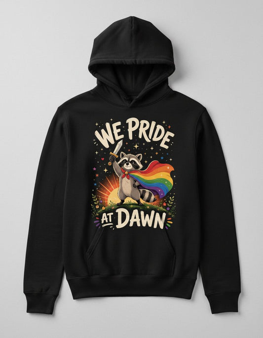 We Pride at Dawn Lgbtq Raccoon Hoodie - product mockup - Black