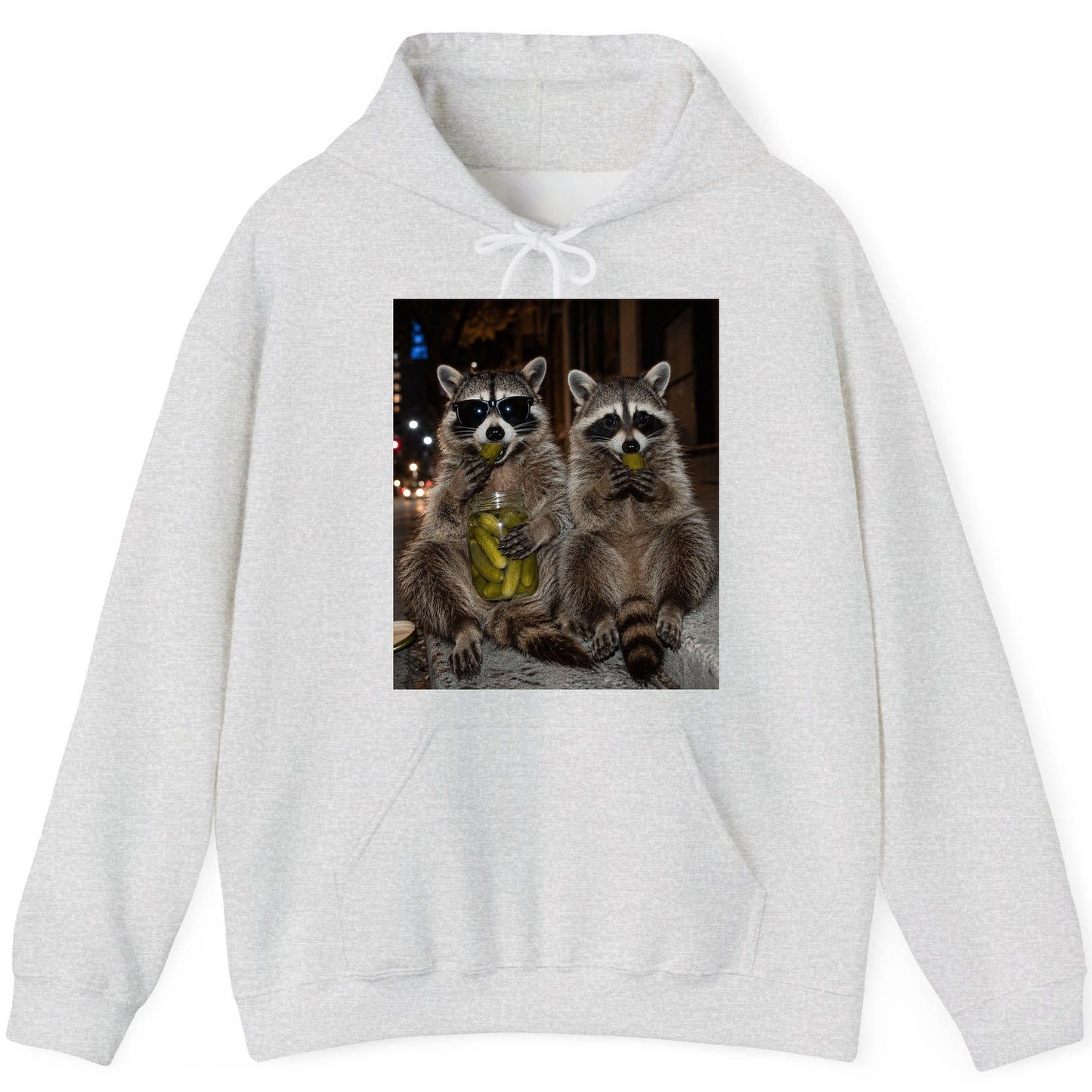 Raccoons Eating Pickles Funny Animal Lovers Hoodie - product mockup - Ash
