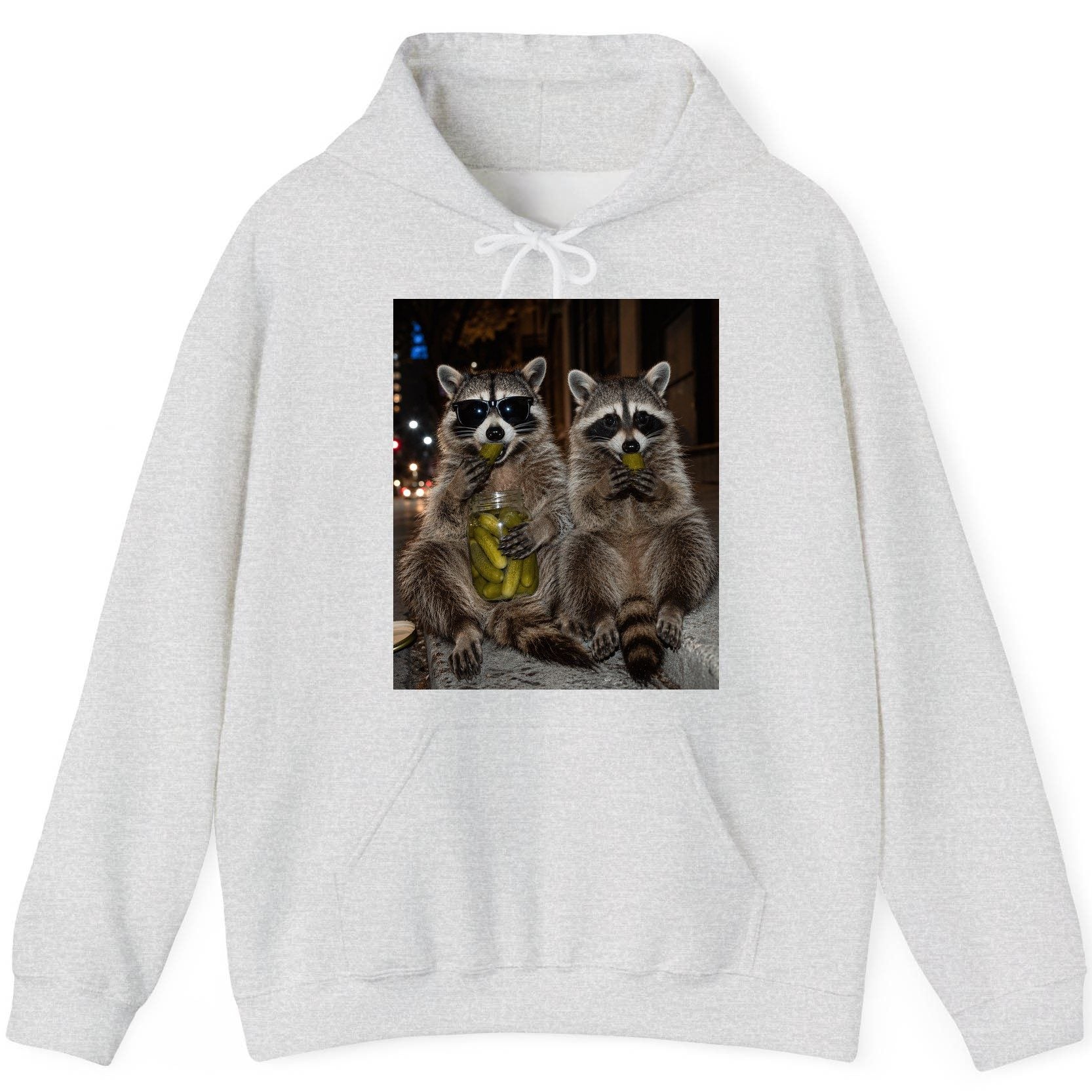 Raccoons Eating Pickles Funny Animal Lovers Hoodie - product mockup - Ash
