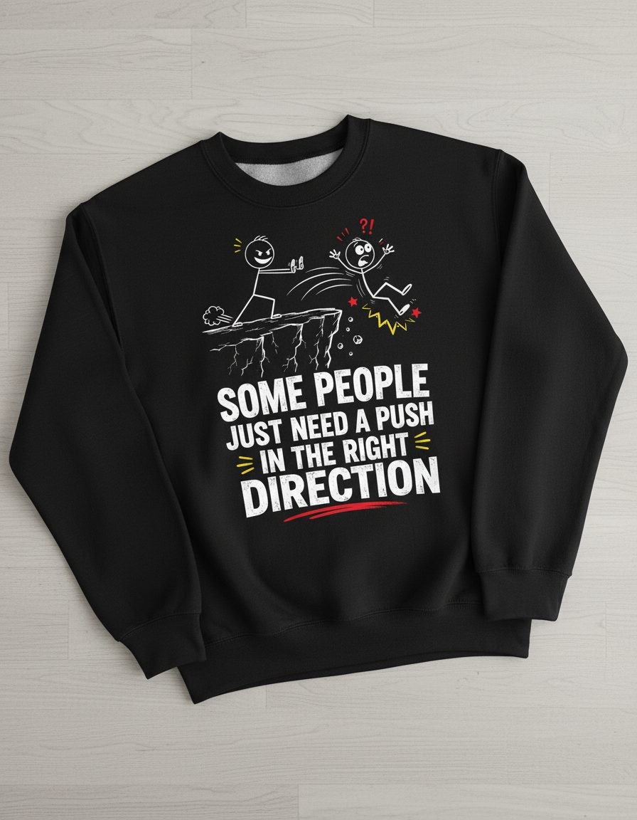 Some People Just Need a Push in the Right Direction Funny Sarcastic Humor Sweatshirt - product mockup - Black