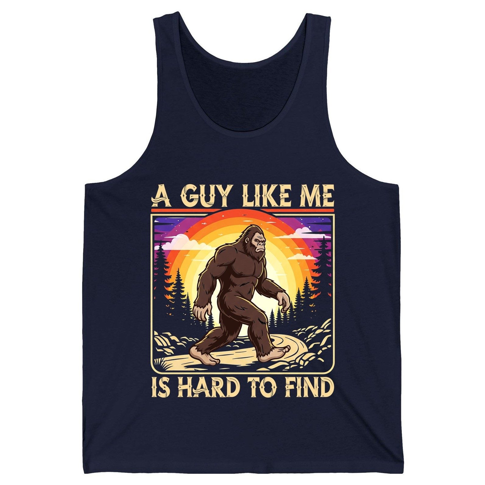 A Guy Like Me Is Hard to Find bigfoot Tank Top Navy product mockup