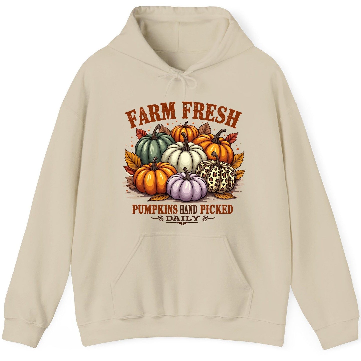 Farm Fresh Pumpkins Hand Picked Daily autumn pumpkins Hoodie Sand product mockup