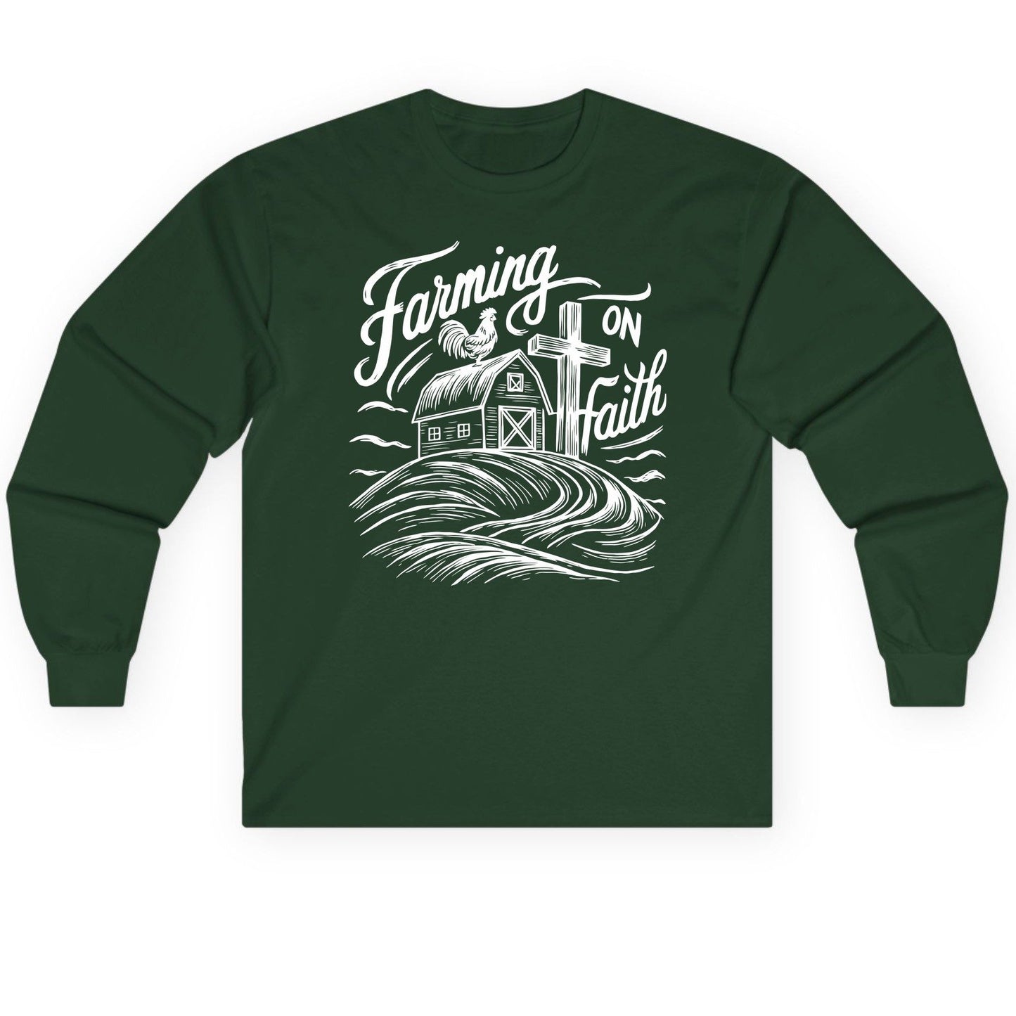 Farming on Faith christian farming Long Sleeve Tee Forest Green product mockup