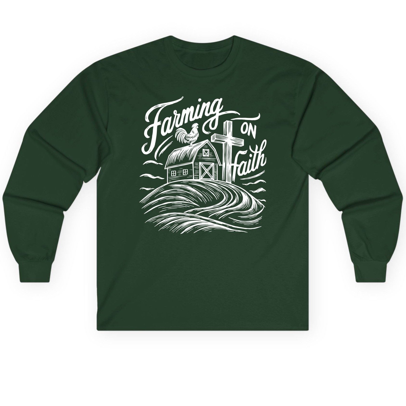 Farming on Faith christian farming Long Sleeve Tee Forest Green product mockup