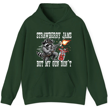 Strawberry Jams but My Gun Don't raccoon Hoodie Forest Green product mockup