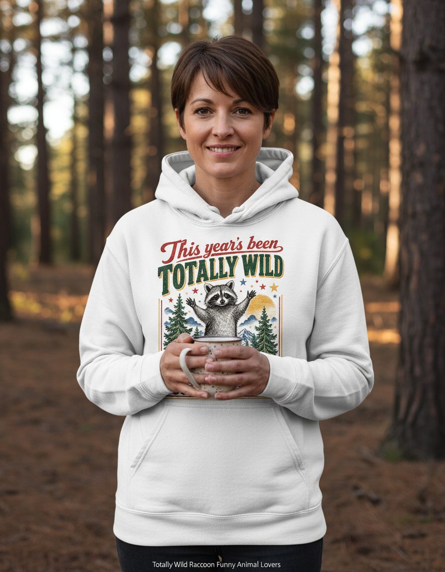 Totally Wild Raccoon Funny Animal Lovers Hoodie - lifestyle model mockup - White