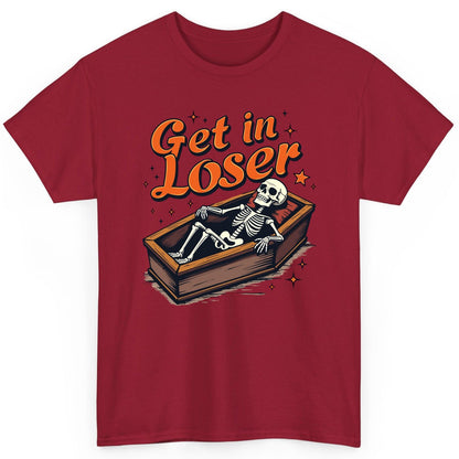 Get in Loser skeleton in coffin T-Shirt Cardinal Red product mockup
