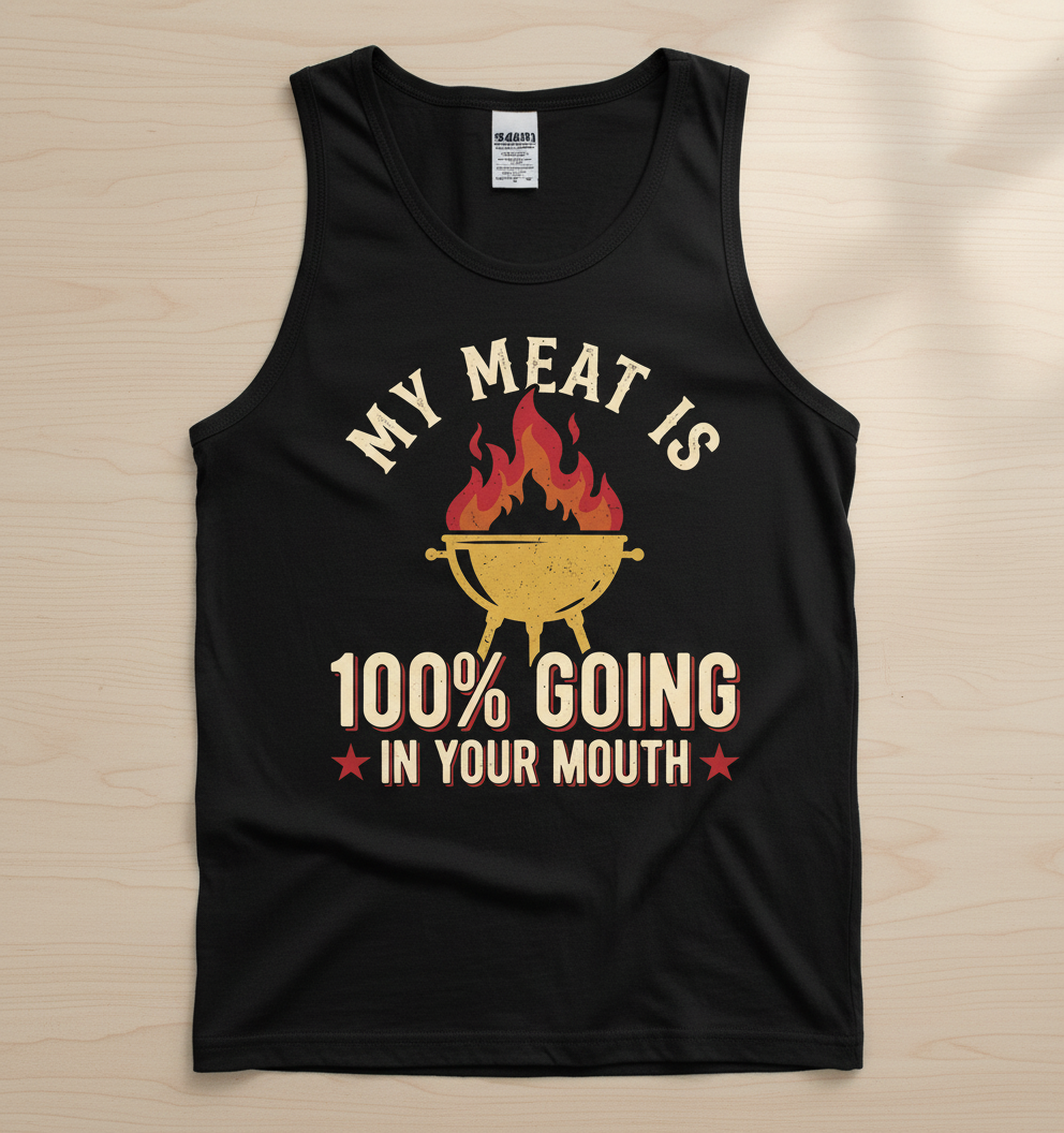 My Meat Is 100% Going In Your Mouth Funny BBQ Grill Design Tank Top - Black