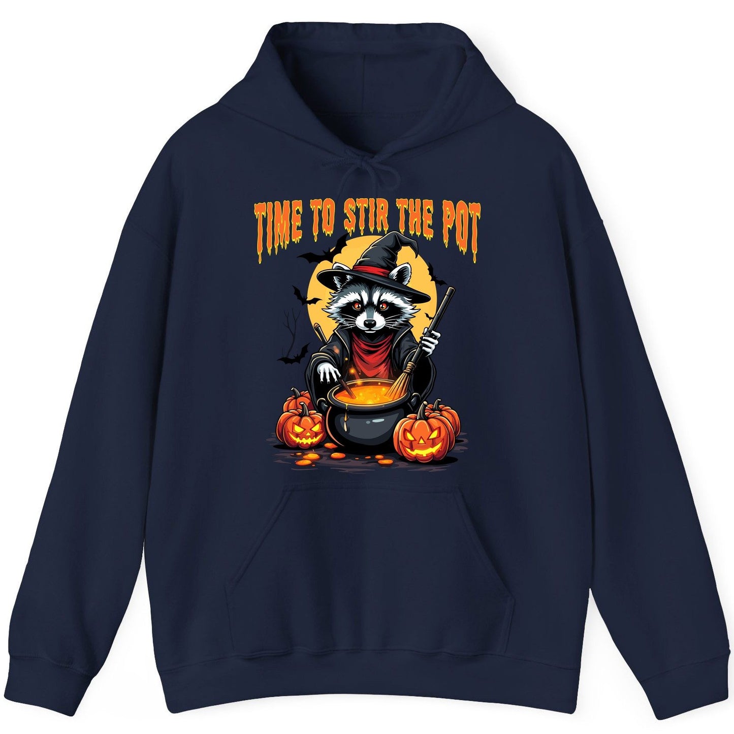 Time to Stir the Pot Halloween raccoon Hoodie Navy product mockup