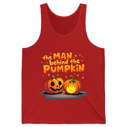 The Man Behind the Pumpkin Halloween pregnancy announcement Tank Top Red product mockup