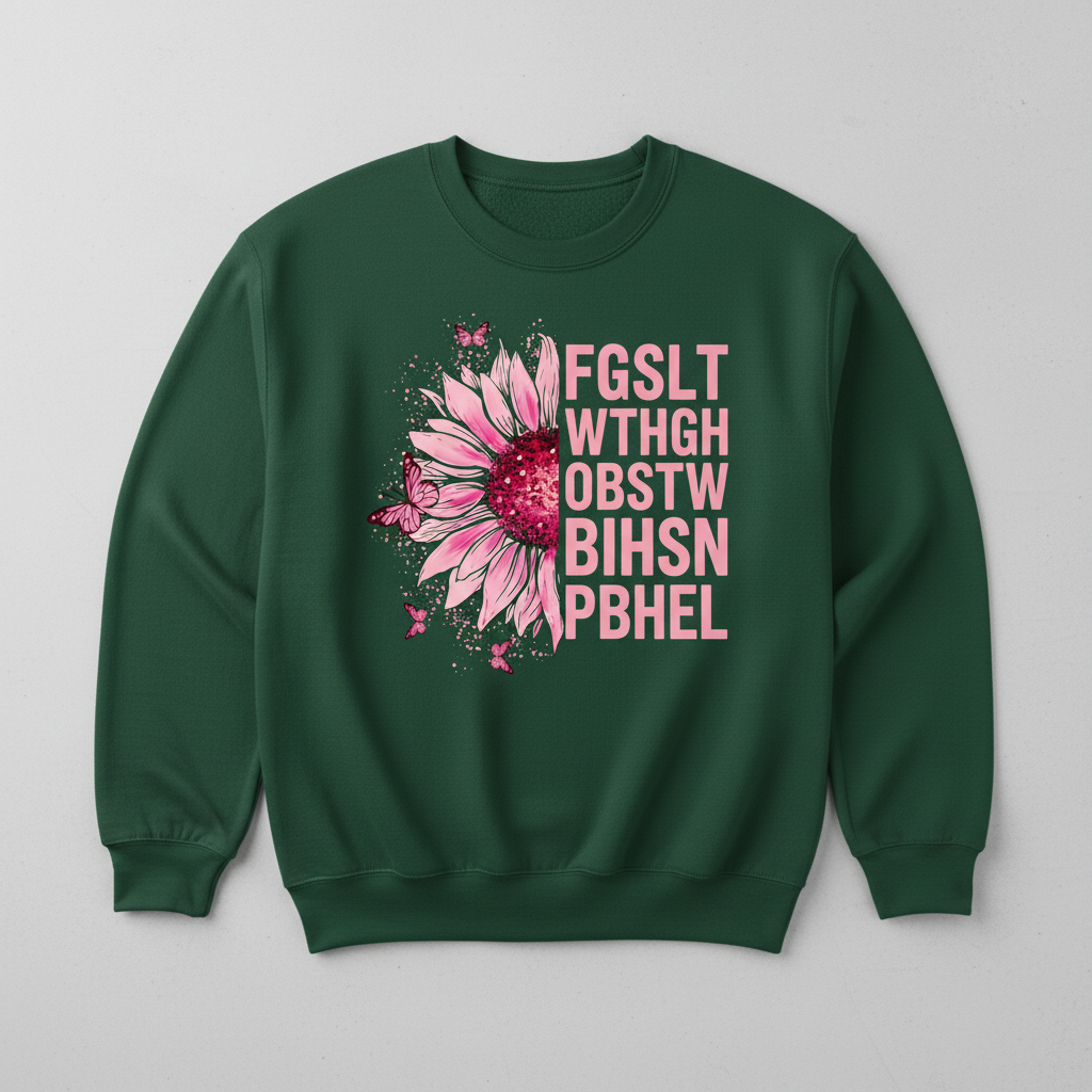 Breast Cancer Awareness Pink Sunflower Eye Chart Sweatshirt - Forest Green