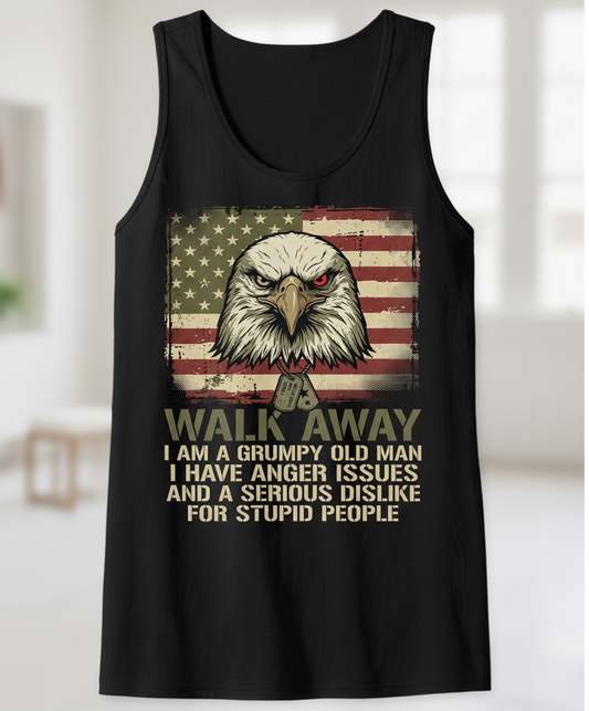 Walk Away I Am A Grumpy Old Man Eagle American Flag Tank Top - Black