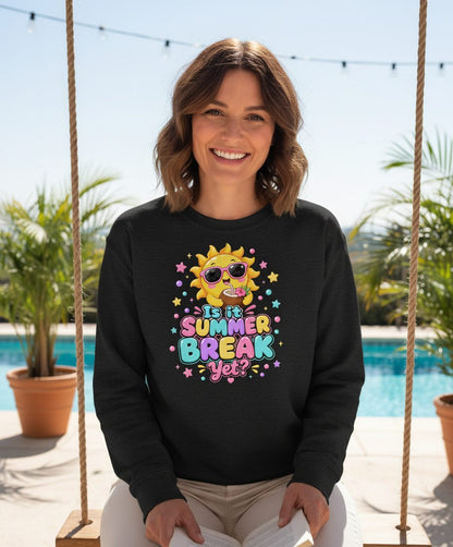 Is It SUMMER BREAK Yet Funny Vacation Sweatshirt - lifestyle model mockup - Black