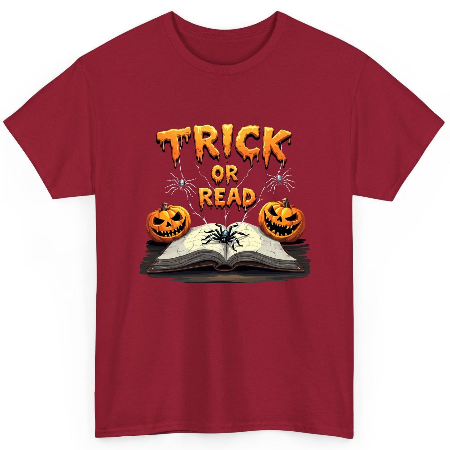 Trick or Read Halloween reading T-Shirt Cardinal Red product mockup