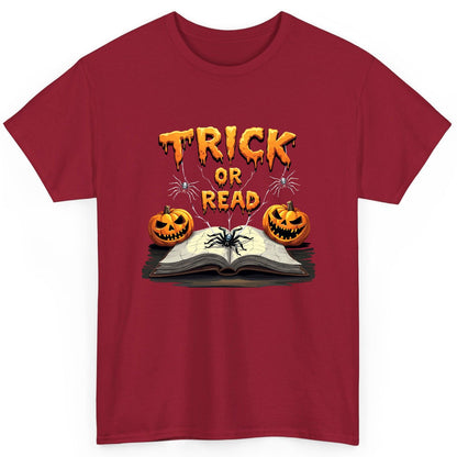 Trick or Read Halloween reading T-Shirt Cardinal Red product mockup