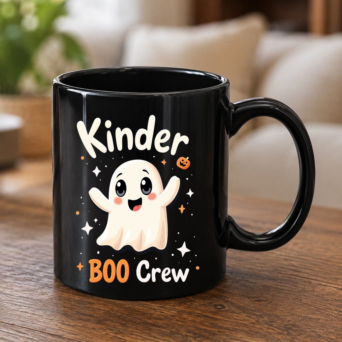 Kinder Boo Crew cute ghost Black Mug Black product mockup