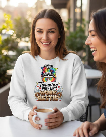 Twinning with My Work Bestie work bestie Sweatshirt White lifestyle mockup