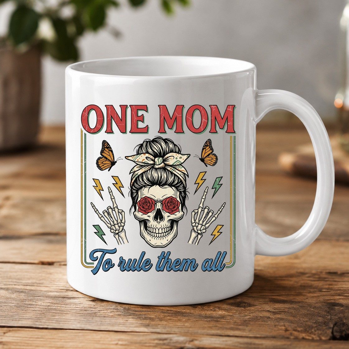 ONE MOM to Rule Them All Funny Skull White Mug - product mockup - White