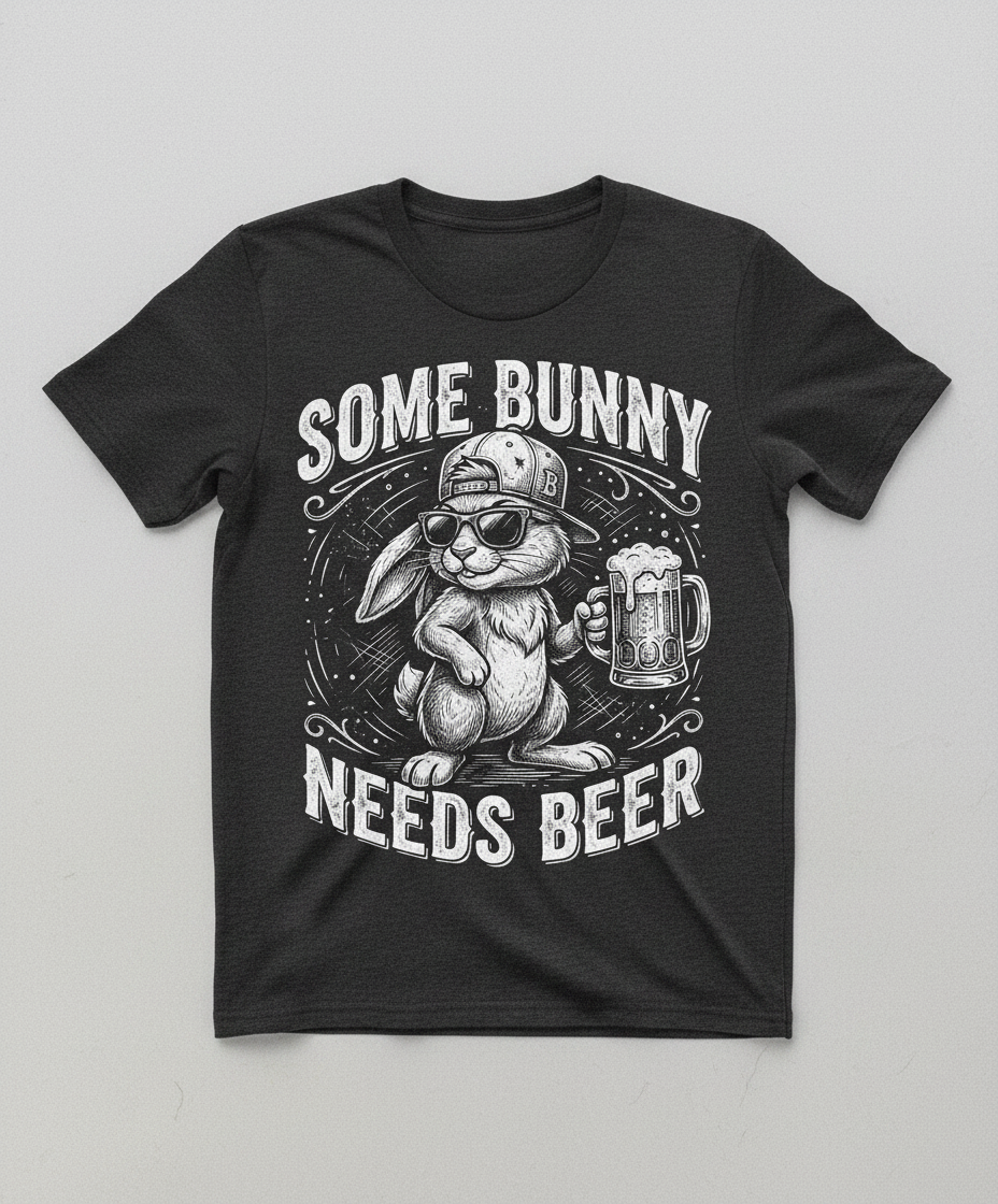 Some Bunny Needs Beer Funny Rabbit Drinking Design T-Shirt - Dark Heather