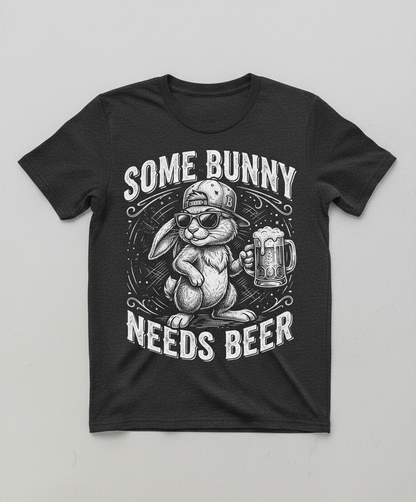 Some Bunny Needs Beer Funny Rabbit Drinking Design T-Shirt - Dark Heather