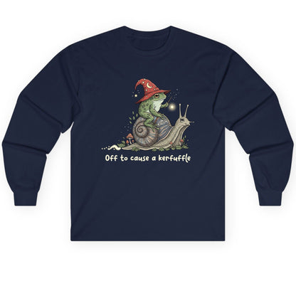 Off to Cause a Kerfuffle wizard frog Long Sleeve Tee Navy product mockup
