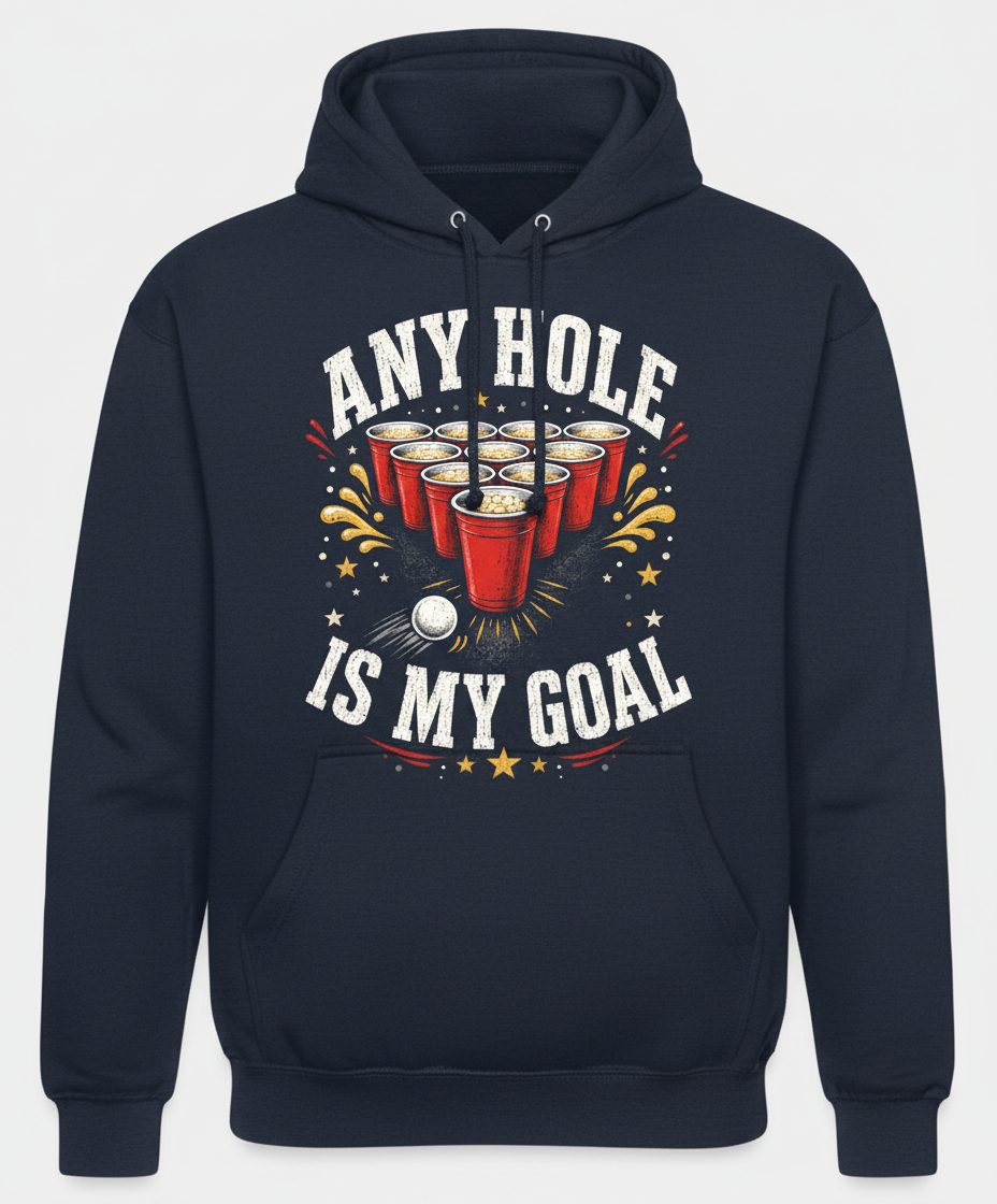 Any Hole Is My Goal Funny Beer Pong Hoodie - product mockup - Navy