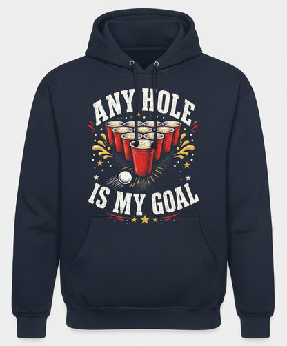 Any Hole Is My Goal Funny Beer Pong Hoodie - product mockup - Navy