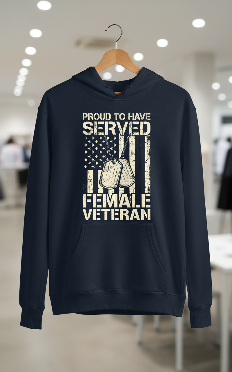 Proud Female Veteran American Flag Dog Tags Design Hoodie - Navy