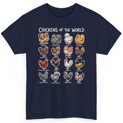 Chickens of the World chicken breeds T-Shirt Navy product mockup