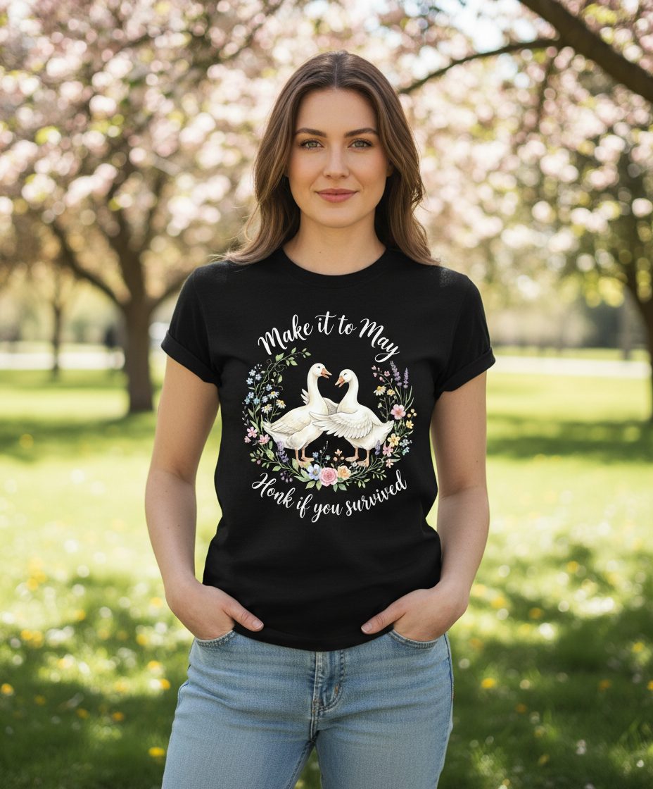 Make It to May Honk If You Survived Funny Geese T-Shirt - lifestyle model mockup - Black