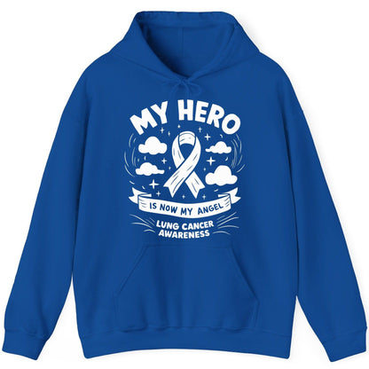 My Hero Is Now My Angel Lung Cancer Awareness lung cancer awareness Hoodie Royal product mockup
