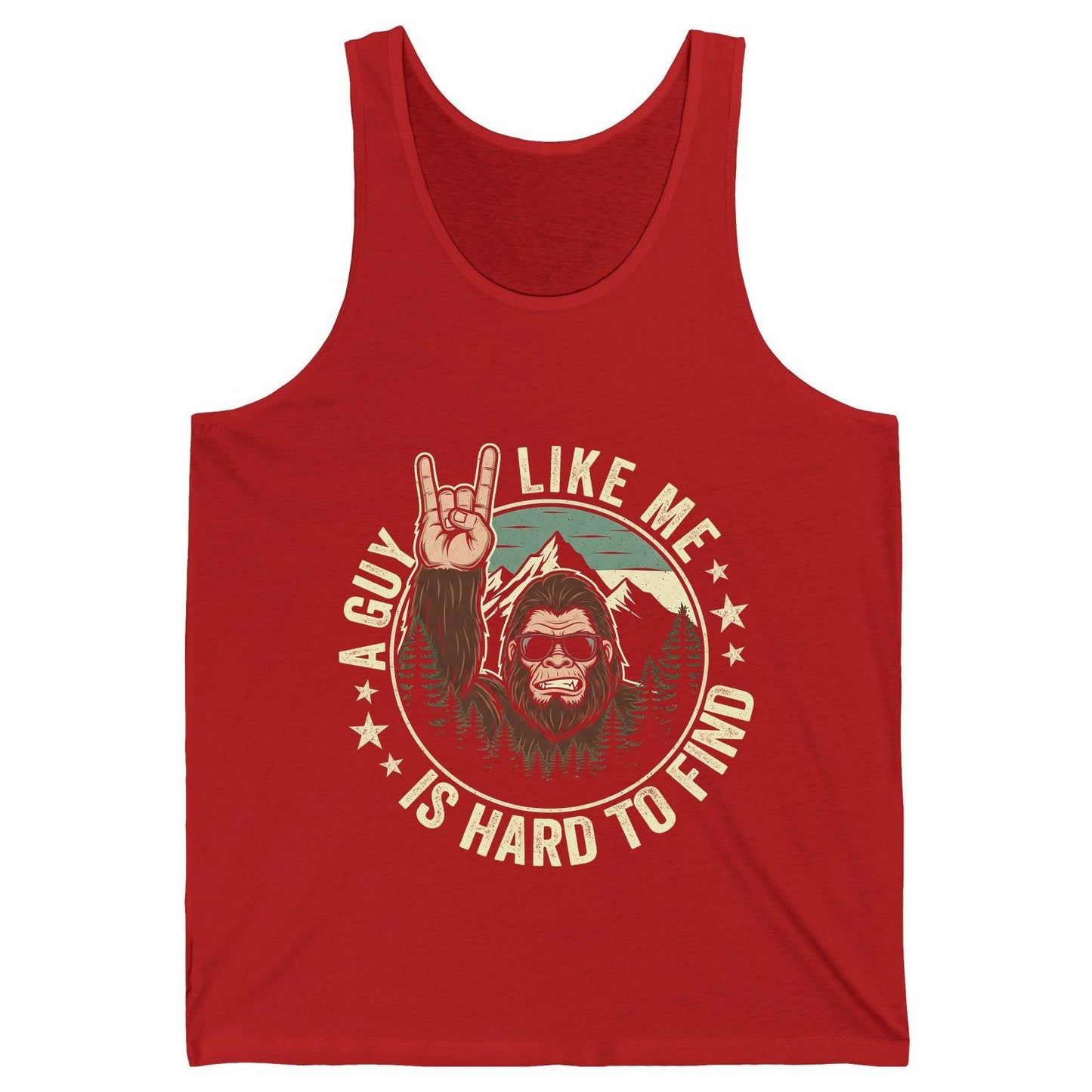 A Guy Like Me Is Hard to Find bigfoot Tank Top Red product mockup