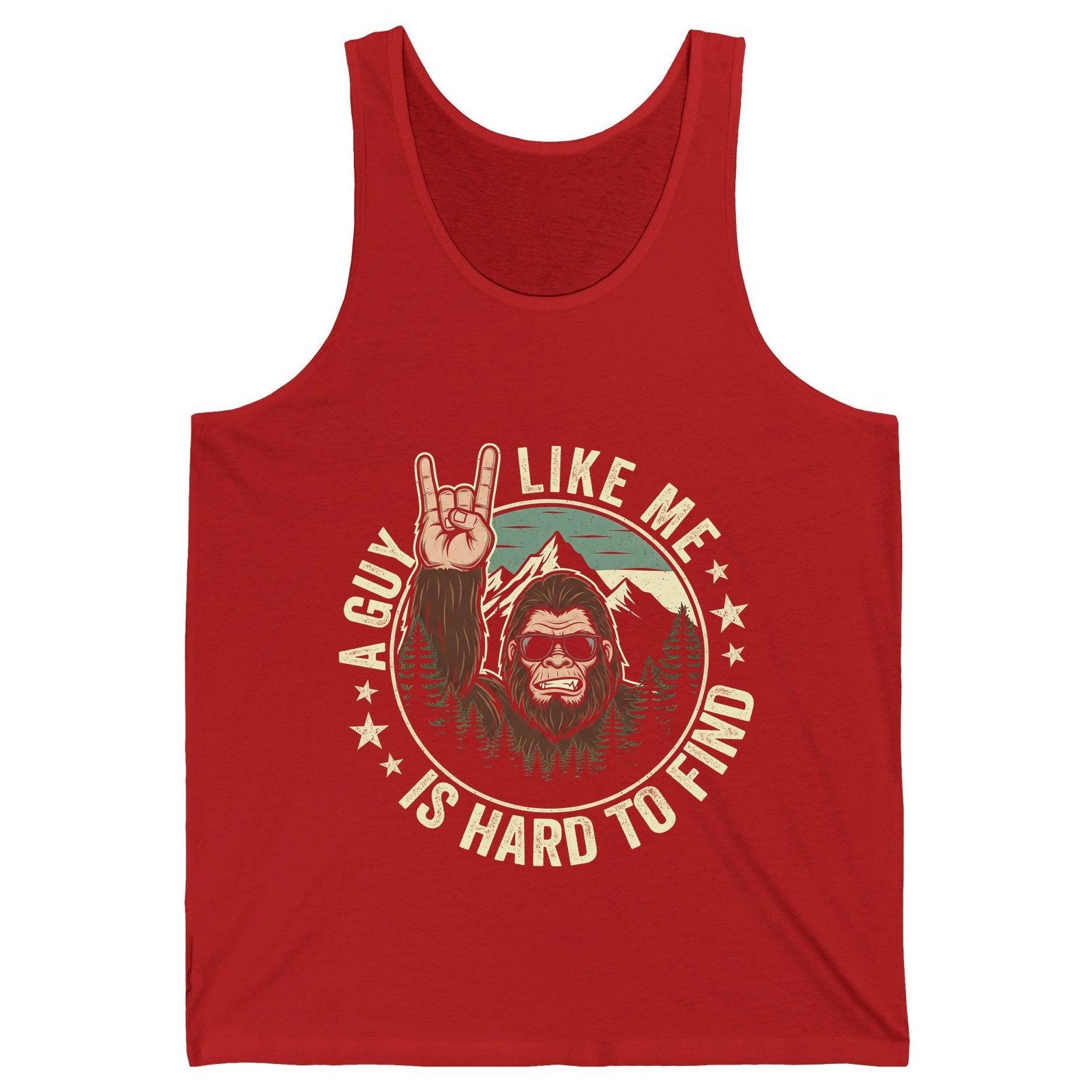 A Guy Like Me Is Hard to Find bigfoot Tank Top Red product mockup