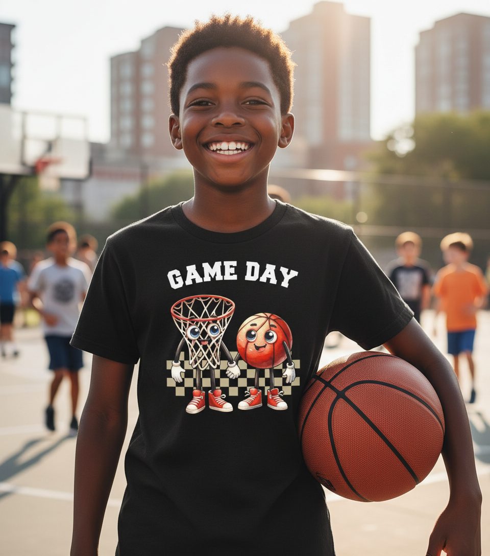 Game Day basketball Youth T-Shirt Black lifestyle mockup