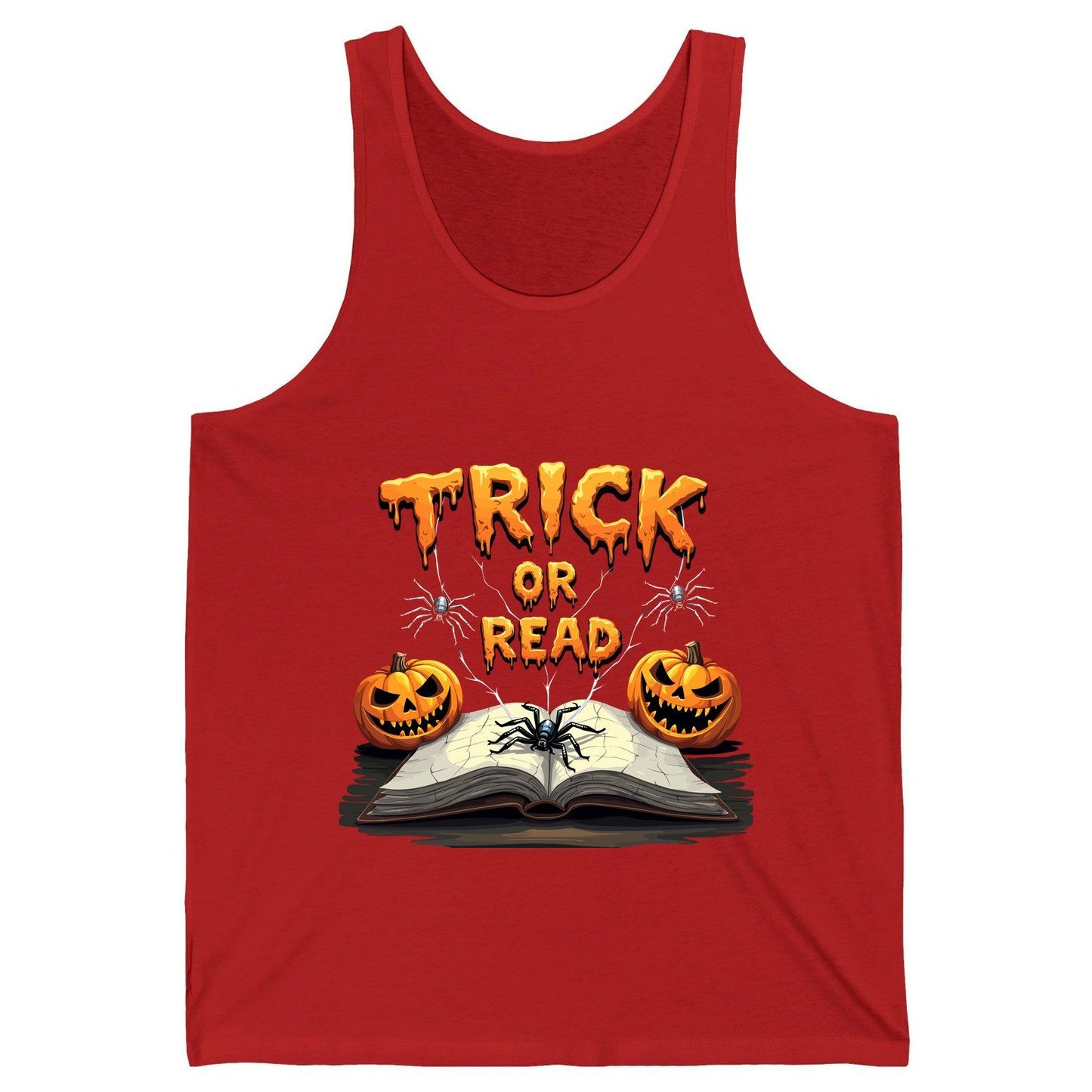Trick or Read Halloween reading Tank Top Red product mockup
