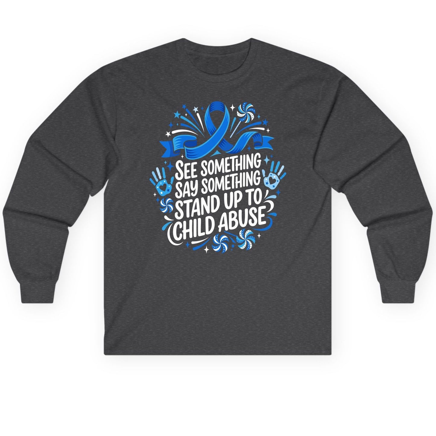 See Something Say Something Stand Up to Child Abuse Long Sleeve Tee - product mockup - Dark Heather