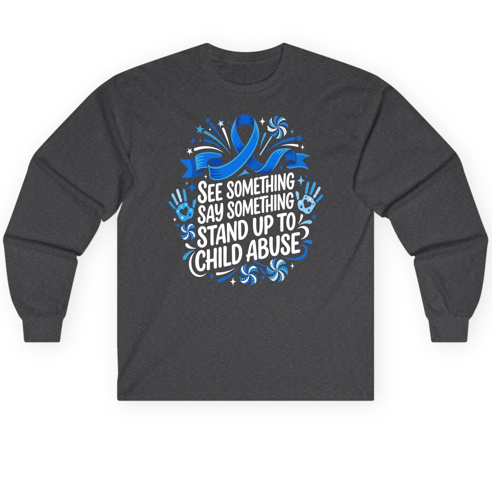See Something Say Something Stand Up to Child Abuse Long Sleeve Tee - product mockup - Dark Heather