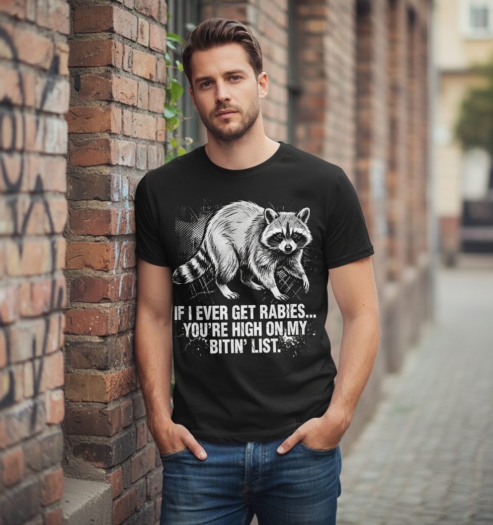 If I Ever Get Rabies You're High on My Bitin' List raccoon T-Shirt Black lifestyle mockup