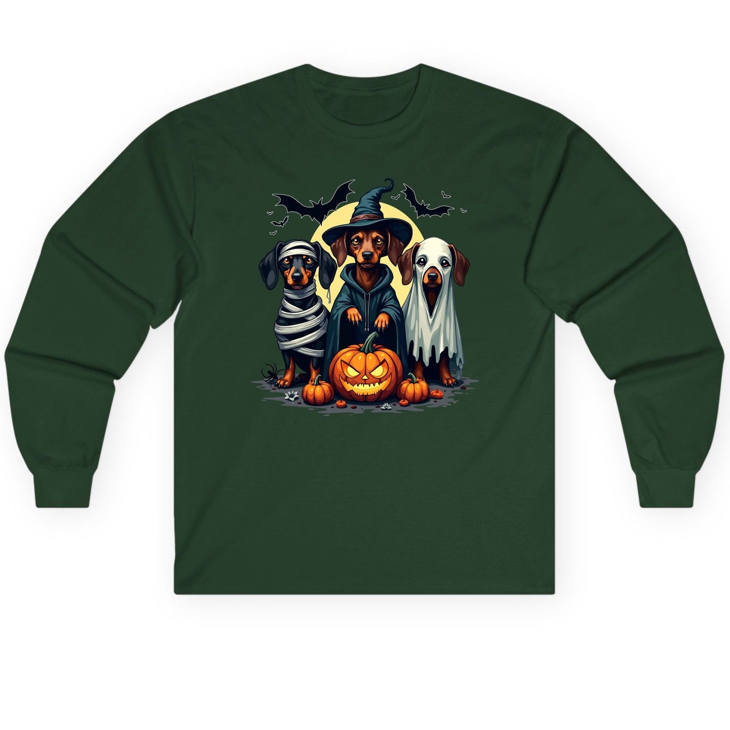 Dachshund Halloween Costumes dachshunds Long Sleeve Tee Forest Green product mockup