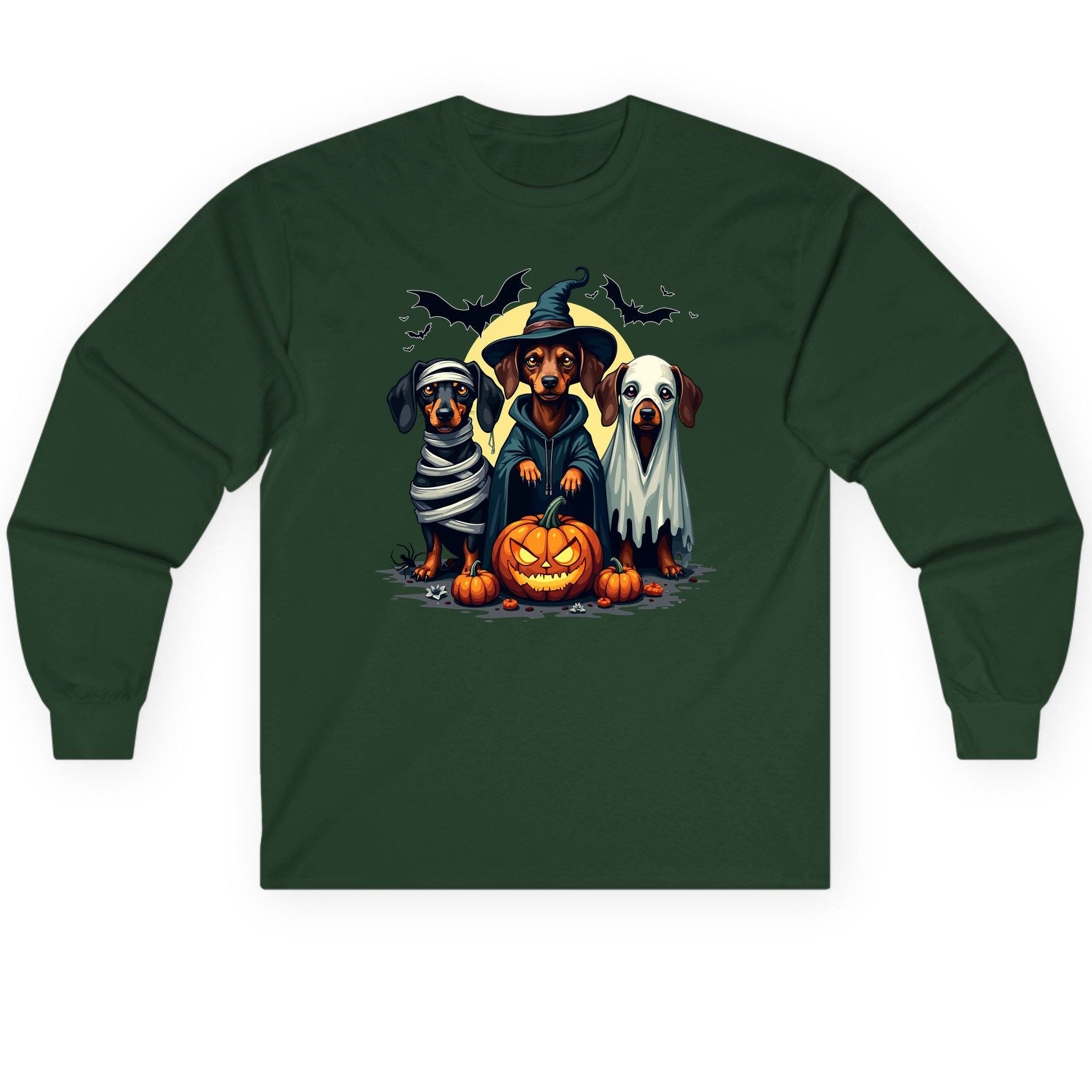 Dachshund Halloween Costumes dachshunds Long Sleeve Tee Forest Green product mockup